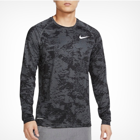 NWT Nike Pro Men’s Slim Fit Long Sleeve AOP Camo - Black/grey - Picture 5 of 13